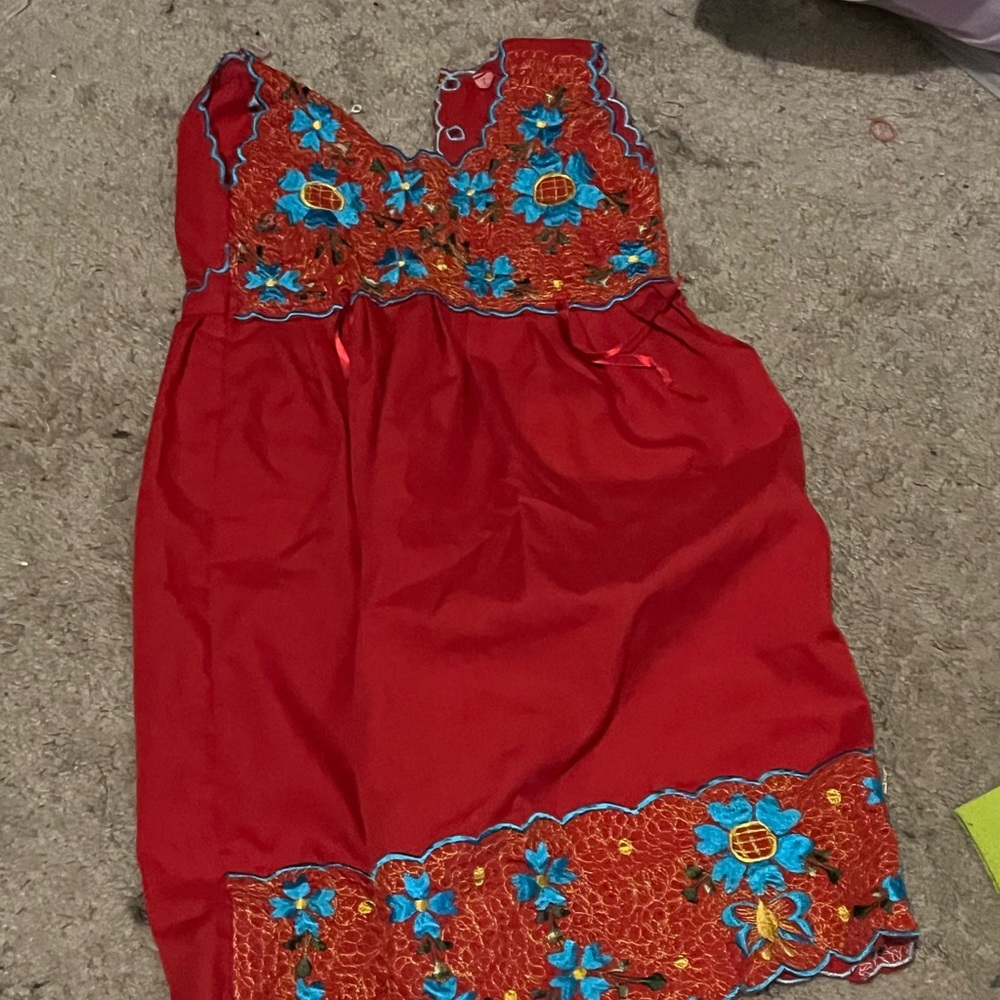 Red Embroidered Kids Casual Dress